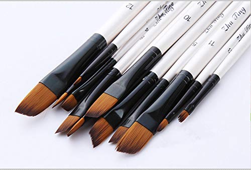 TENSKY Angular Paint Brushes Nylon Hair Angled Watercolor Pait Brush Set for Acrylics Watercolors Gouache Inks Oil and Tempera (12pcs Pearl White Angled Paintbrush Set)