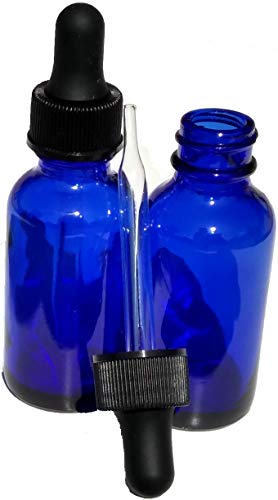 Dropper Stop 1oz Cobalt Blue Glass Dropper Bottles (30mL) with Tapered Glass Droppers - Pack of 2