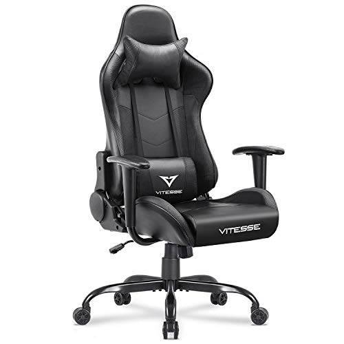 Vitesse Gaming Chair (Sillas Gaming) Ergonomic Computer Desk Chair Racing Style Comfortable Chair High Back Swivel Executive Leather Chair with Lumbar Support and Headrest (Carbon Fiber Black)
