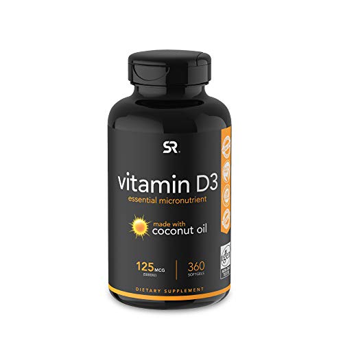 Vitamin D3 (5000iu/125mcg) Infused with Coconut Oil ~ Non-GMO & Gluten Free (360 Mini Liquid Softgels)
