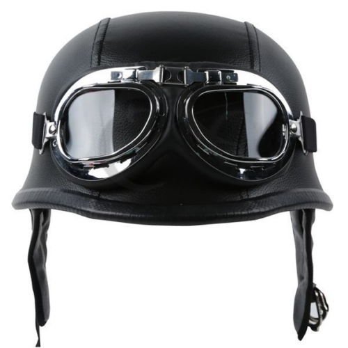XFMT DOT German Style Motorcycle Half Helmet Open Face Crusier Leather Cap Helmet with Pilot Goggles XL