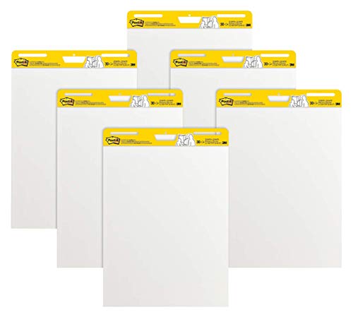 Post-it Super Sticky Easel Pad, 25 x 30 Inches, 30 Sheets/Pad, 6 Pads (559VAD6PK), Large White Premium Self Stick Flip Chart Paper, Super Sticking Power