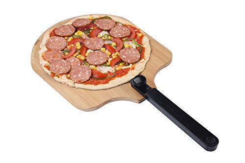 Fiery Chef Bamboo Pizza Peel with Foldable Rubber Handle for Easy Storage, 12 x 14 inch Blade, 22.7 inch Overall, Gourmet Luxury Pizza Paddle for Baking Homemade Pizza Bread