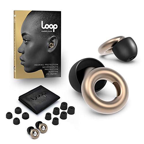 Loop Earplugs for Noise Reduction (2 Ear Plugs) High Fidelity Ear Protection for Concerts, Work Noise Reduction, Studying, Musicians, Motorcycles, Relaxation - 20 dB Filter Sound Blocking - Gold