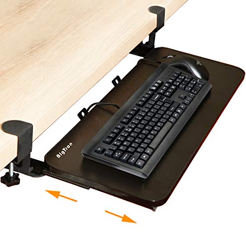 BigTron Clamp Keyboard Tray [26” x 10”] Ergonomic Sliding Under Desk Keyboard and Mouse Platform, Retractable Undermount Drawer, Easy to Assemble with No Tools or Screws Needed (Black)