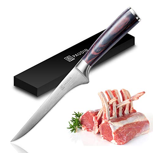 Fillet Knife - PAUDIN Super Sharp Boning Knife 6 Inch German High Carbon Stainless Steel Flexible Kitchen Knife for Meat Fish Poultry Chicken with Ergonomic Handle