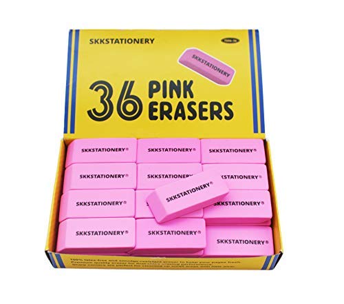 SKKSTATIONERY Earsers Set of 36, Pink Bevel Erasers.