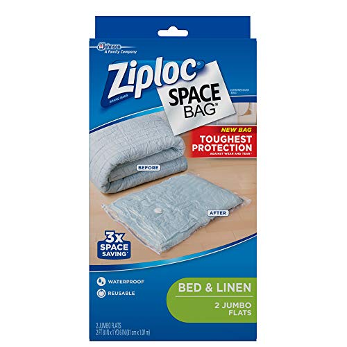 Ziploc Reusable Clothes Storage Bags, 2 Jumbo Vacuum Seal Storage Bags, Space Bags