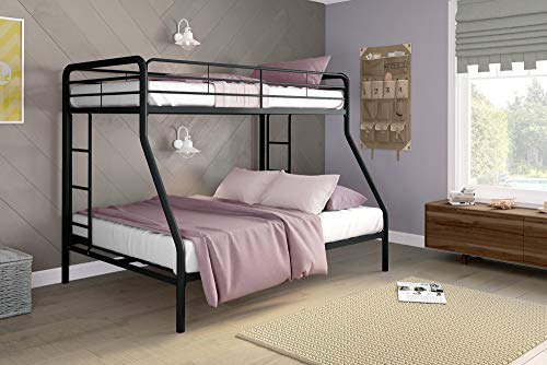 DHP Twin-Over-Full Bunk Bed with Metal Frame and Ladder, Space-Saving Design, Black