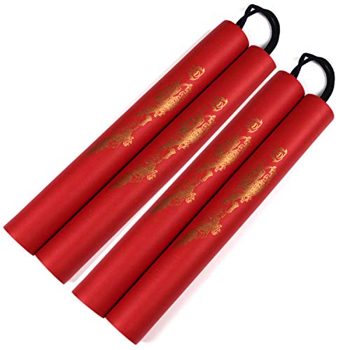 MSGumiho Nunchucks Nunchakus Safe Foam Rubber Training with Steel Chain 2PCS for Kids & Beginners Practice and Training (Red)