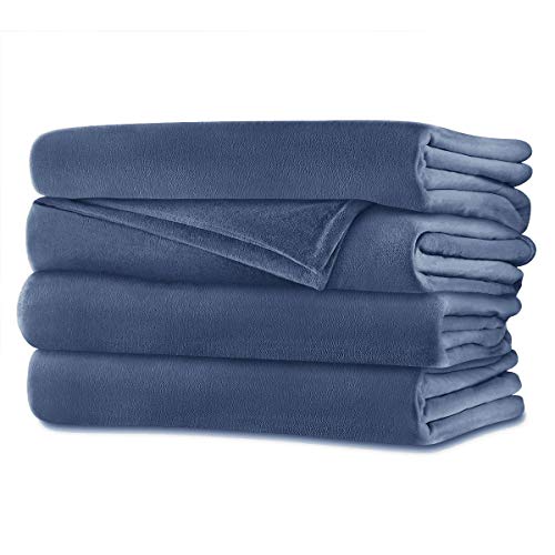 Sunbeam Queen Electric Heated Blanket Luxurious Velvet Plush with Two 20 Heat Settings Digital Controllers and Auto-off Feature - 5yr Warranty (Dusty Blue)