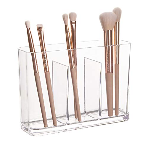 STORi Bliss 3-Compartment Makeup Brush Holder | Clear