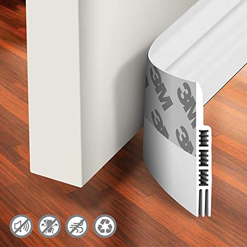 Holikme Door Draft Stopper Under Door Draft Blocker Insulator Door Sweep Weather Stripping Noise Stopper Strong Adhesive White 39' Length