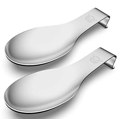 Stainless Steel Spoon Rest Set of 2, Fungun Large patula Ladle Holder, Spoon Rest Holder, Dishwasher Safe