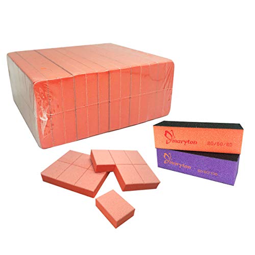 Nail Buffer Mini Block File 80/100 Grit Disposable Bulk, 130 Count (Orange)