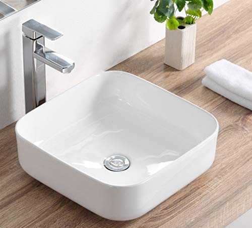 Bathroom Vessel Sink and Square White Ceramic Porcelain Counter Top Vanity Bowl Sink