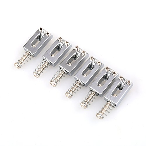 Musiclily Rectangle Tremolo Guitar Bridge Saddles for Fender Strat Stratocaster Tele Telecaster Electric Guitar Replacement, Chrome(Pack of 6)
