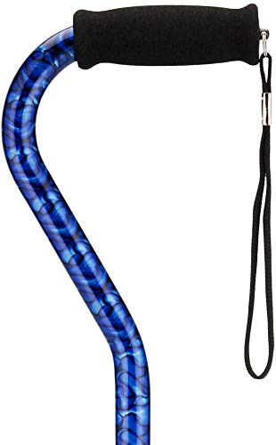 NOVA Designer Walking Cane with Offset Handle, Lightweight Adjustable Walking Stick with Carrying Strap,'Blue Waves' Design