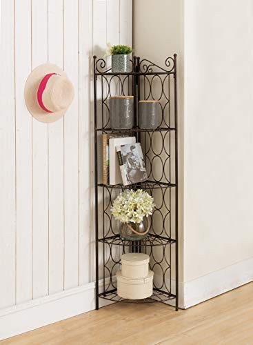 Kings Brand Furniture Brushed Copper Metal 5 Tier Shelf Corner Rack Unit