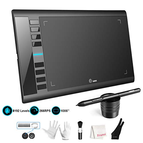 UGEE M708 Graphics Tablet, 10 x 6 Inch Large Drawing Tablet, 8192 Levels Pressure Battery-Free Pen Stylus, 8 Hotkeys, Compatible With Windows 10/8/7 Mac Os Artist, Designer, Amateur