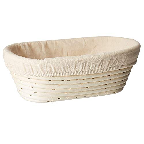 (10 x 6 x 3.5 inch) Oval Bread Banneton Proofing Basket & Liner SUGUS HOUSE Brotform Dough Rising Rattan Handmade rattan bowl - Perfect For Artisan