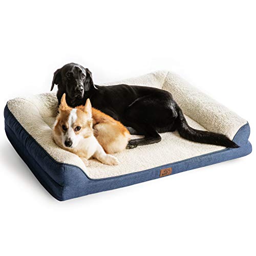 Bedsure Orthopedic Pet Sofa Beds for Small, Medium, Large Dogs & Cats - 42'x32'x7' Extra Large Dog Beds, Denim Blue - Memory Foam Couch Dog Bed with Removable Washable Cover - Bolster Dog Beds