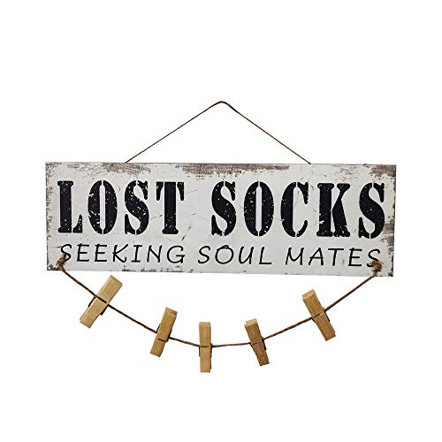 Lost Socks Seeking Soul Mates Funny Decor Sign Wood Plaque Farmhouse Laundry room Wall Decor with 5 Wood Pins(B4)