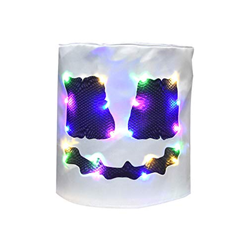 Music Festival Mask, LED DJ Light Up Halloween-Mask, Glowing Full Headwear Disco Party Club Props Costume Cosplay Accessory Role Play Clothing Birthday Gift Game Skin for Boy Kid White