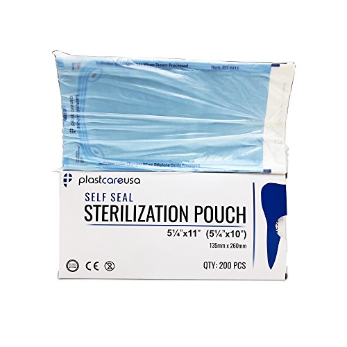 200 5.25 x 10 Self-Sterilization Pouches for Cleaning Tools, Autoclave Sterilizer Bags for Dental Offices, Pouch for Dentist Tools, 200 Pouches, 1 Box of Paper Blue Film…