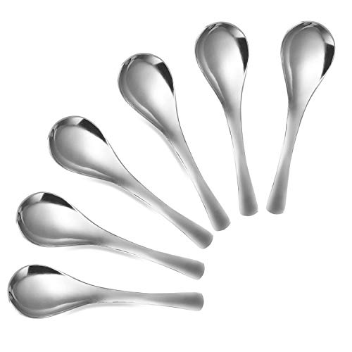 Soup Spoons, McoMce 6 Pack Spoons, Teaspoons with Thick Stainless Steel and Durable Structure, Asian Soup Spoons Made with Material, Spoon for Soup, Rice, Tea, Milk, Coffee, Dessert