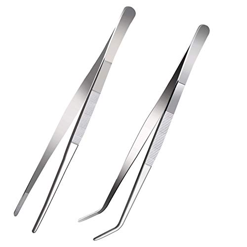 Tangoowal 8 Inch Stainless Steel Tongs tweezers with precision serrated tips for surgical & sea food,Heavy Duty Tweezer Tongs for Cooking Crafting Repairing