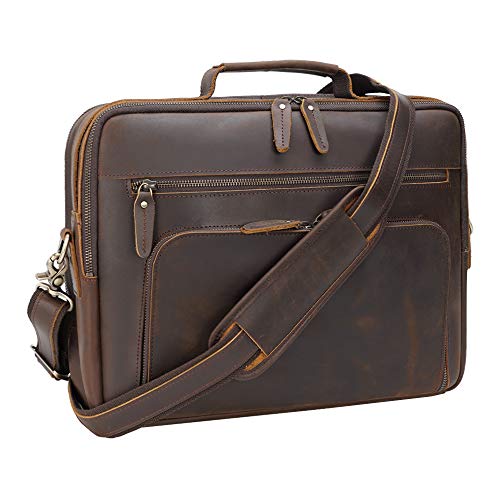 Tiding Leather Briefcase for Men 15.6 Inch Retro Laptop Messenger Bag Travel Business Attache Case