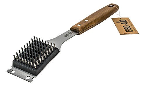 BBQ-Aid Barbecue Grill Brush and Scraper – Extended, Large Wooden Handle and Stainless Steel Bristles – Safe, No Scratch Cleaning - Best for Any Grill: Char Broil & Ceramic – Easy Replaceable Head