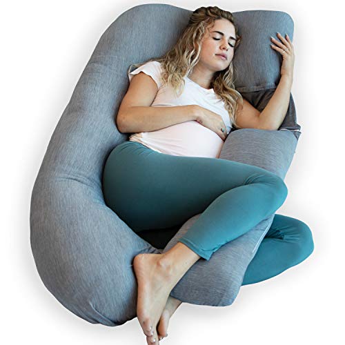 PharMeDoc Pregnancy Pillow with Cooling Cover, U-Shape Full Body Pillow and Maternity Support - Support for Back, Hips, Legs, Belly for Pregnant Women