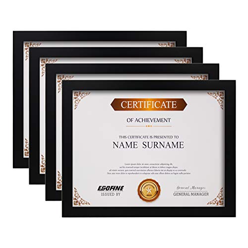 Egofine 8.5x11 Solid Wood Document Frames Black - Plexiglass Front for Table Top Display and Wall Mounting Hanging, Vertically or Horizontally, Set of 4