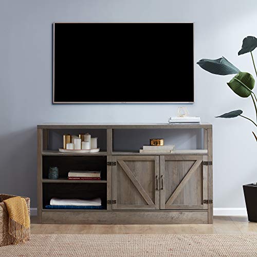 BELLEZE Preston 57 Inch TV Stand for TV's Up to 65' Living Room Storage Cabinet Shelves Media Console, Grey Wash