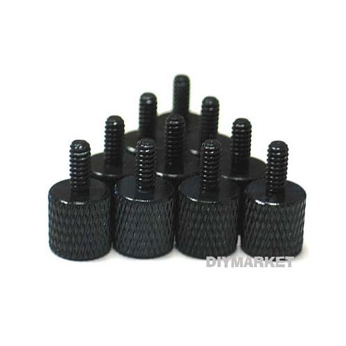 10 x Black Anodized Alumium Computer Case Thumbscrews (6-32 Thread) for Cover / Power Supply / PCI Slots / Hard Drives