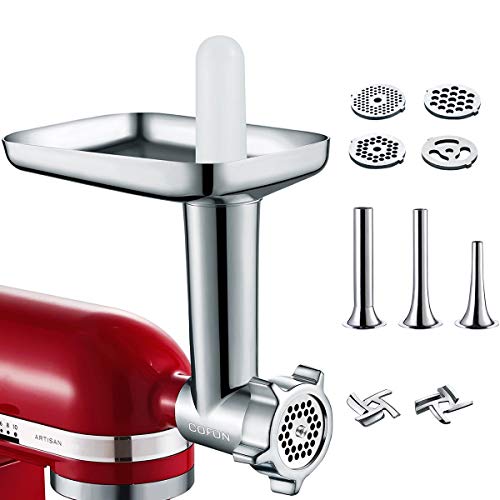 Metal Food Grinder Attachments for KitchenAid Stand Mixers, Durable Meat Grinder, Sausage Stuffer Attachment Compatible with All KitchenAid Stand Mixers, includes Three Sausage Stuffer Tubes