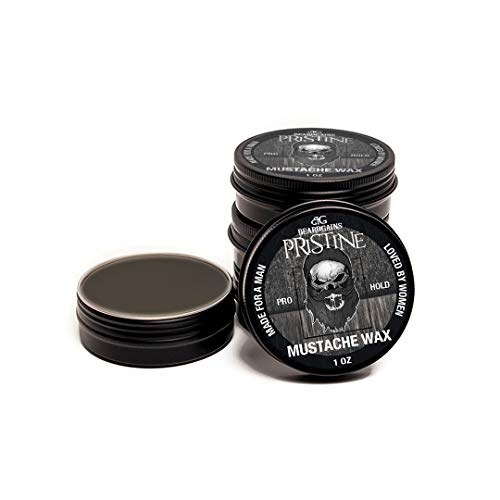 BEARD GAINS Pristine Scent Strong Hold Mustache Wax 1oz - Hold, Mold, and Tame Moustache W/Organic and Natural Stache Wax (Black)