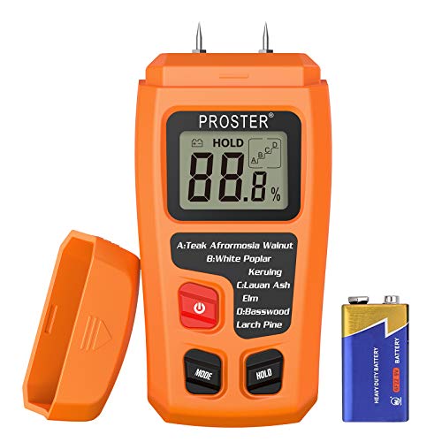 Proster Handheld Wood Moisture Test Meter LCD Moisture Tester for Wood Moisture Detector for Firewood Paper Humidity Measuring Include 9V Battery with 2 Test Probe Pins