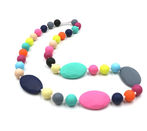 Baby Teething Necklace for Mom to Wear, Maberry Silicone Nursing Chewable Beads Teether Toys - BPA Free (Rainbow A)