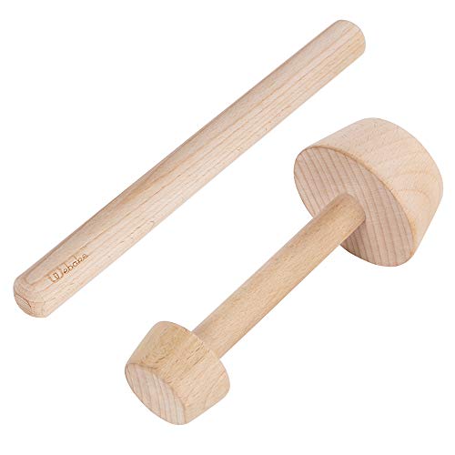 Webake Wood Rolling Pin and Tart Tamper Set,12 Inch Dough Roller for Baking Pie Shell Cookies Pasta Ravioli and Pastry