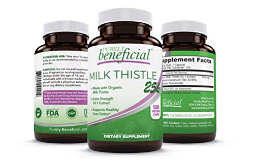 Organic Milk Thistle Capsules- 25,000 MG Strength- 50X Concentrated Seed Extract & 80% Silymarin Standardized- 120 Vegan pills- Supports Healthy Liver Cleanse & Detoxification, Non-GMO- 4 Month Supply