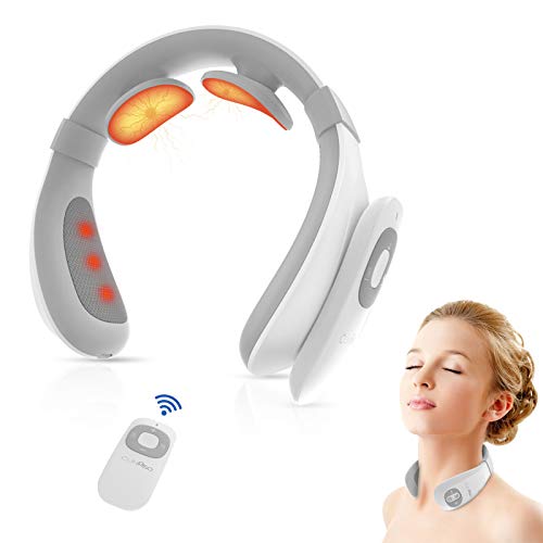 Electric Pulse Neck Massager for Pain Relief, Cunmiso Intelligent Neck Massage with Heat, 6 Modes 15 Levels Cordless Deep Tissue Trigger Point Massager, Portable Neck Massager for Women Men Gift
