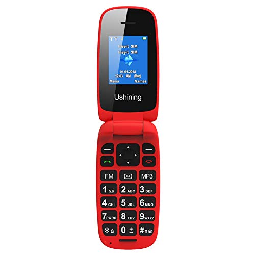 Ushining 3G Unlocked Senior Flip Phone Large Icon Cell Phone Easy to Use Flip Phone for Seniors and Kids T-Mobile Card Suitable(Red)