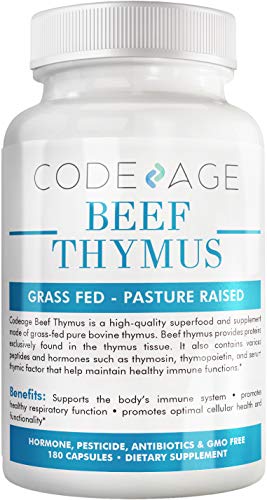 Codeage Grass Fed Beef Thymus Supplement - Freeze Dried, Non-Defatted, Desiccated Beef Thymus & Liver Pills Glandulars Meat – Pasture Raised Argentina Beef Vitamins for Thymus - Non-GMO -180 Capsules
