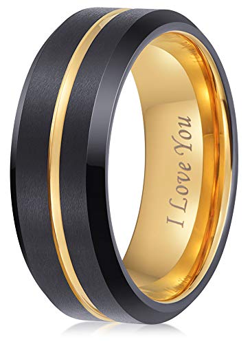 LaurieCinya Tungsten Carbide Ring Men Women Wedding Band Engagement Ring 8mm Comfort Fit Engraved ‘I Love You’Gold