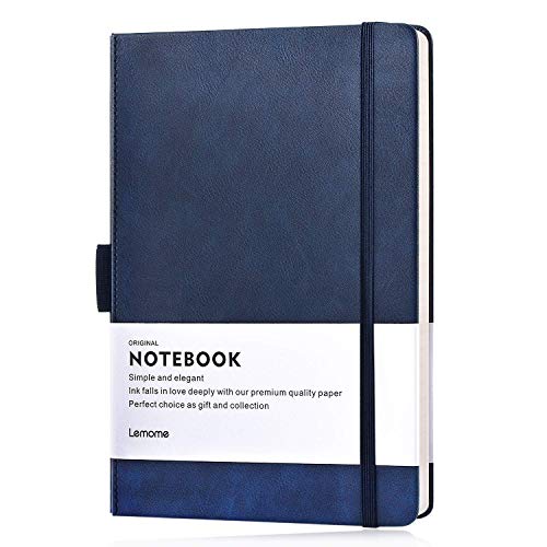 Thick Classic Notebook with Pen Loop - A5 Wide Ruled Hardcover Writing Notebook with Pocket + Page Dividers Gifts, Banded, Large, 180 Pages, 8.4 x 5.7 in