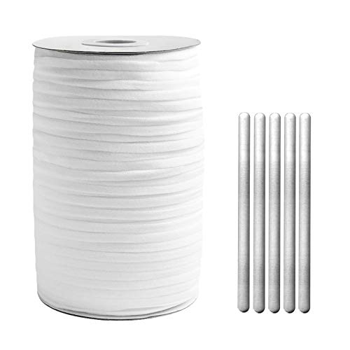 Elastic Band String 125 Yards (114 Meters) 1/4 Inch White and Nose Wire Strip(100pcs) Bundle