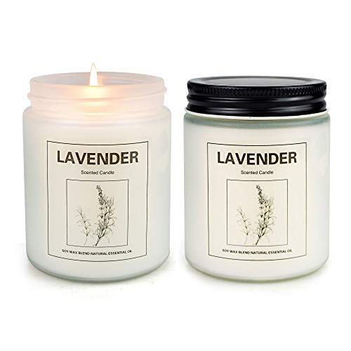 YINUO LIGHT Scented Soy Candles Gift Set, Highly Scented & Long Lasting Aromatherapy Frosted Glass Jar Candles for Home - Lavender 2 Pack